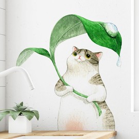Wall Sticker, Animal, Cute Cat, Plant, Ornamental Plant, Flower, Butterfly, Wallpaper, Decorative, Stylish, Cat, Bird, Butterfly, Wall Sticker, Landscape, PVC Material, DIY, Stylish, Interior, Wallpaper Sticker, Removable, Stylish, Children's Room, Bedroom, Living Room, 16.1 x 17.7 inches (41 x 45 cm)