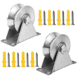 Pack of 2 V-Wheels Pulleys with Ball Bearings, Pulleys Steel Ropes for Sliding Gates Ropes, 48 mm 304 Stainless Steel Lifting Crane Pulleys, Screws Load Capacity 180 kg, for Bearings, Roller Door