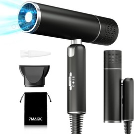 7MAGIC Foldable Hair Dryer, Powerful Ionic Blow Dryer for Fast Drying, Travel Hair Blow Dryer with Storage Bag, Lightweight Portable Hairdryer for Women, Cold/2 Heating/2 Speed Settings - Color: Black