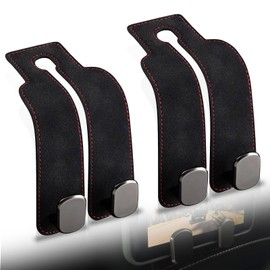 2PCS Black Car Seat Back Leather Hooks, Universal 2-in-1 Storage Organizer, Hanger with Metal Hooks, Car Seat Storage Hooks for Bags, Purses, Phone