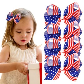 4th of July Accessories Bow Hair Clips for Girls Fourth of July Cute Red White and Blue Hair Barrettes for Hair Styling Hair Bows Memorial Day Hair Accessories Patriotic Flag Color Stripes Hairpins