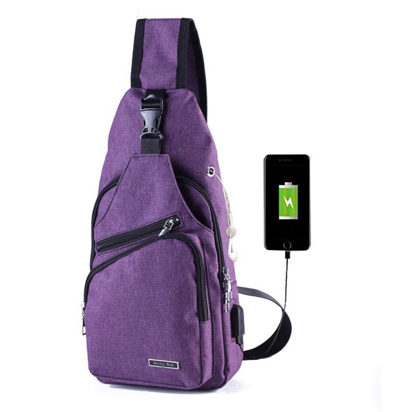 Seoky Rop Men Women Sling Backpack Anti Theft Crossbody Shoulder Chest Bag with USB Charging Port Purple