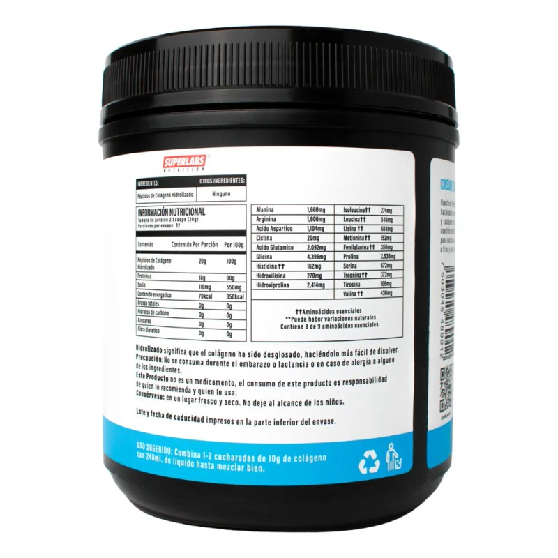 Superlabs Nutrition Colgeno Hidrolizado 454g Sin Sabor Grass Fed
