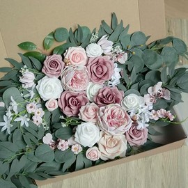 PONATIA - Flores pequeñas de arco de boda (paquete de 2), rosas artificiales polvorientas para letreros de bienvenida de boda, decoración y arco de flores para ceremonia de boda, recepción (rosa y