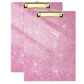 Juvealoe Acrylic Glitter Clipboards Set of 2, 8.5 x 11 Sparkly Clip Board with Low Profile Gold Clip, Suitable for Classroom School and Office, Desk Accessories, Cute Pink