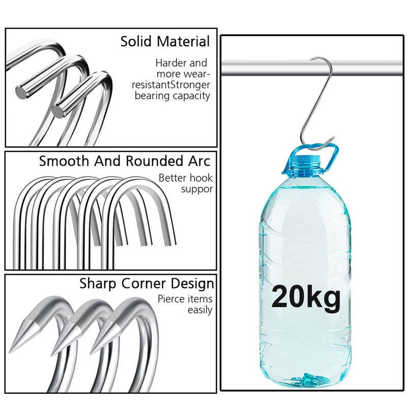 Butcher Hooks, Pack of 20 S Hooks 14 cm, Stainless
