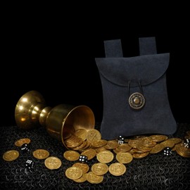 Mythrojan Medieval Renaissance Suede Jewelry Belt Pouch LARP Costume Waist Bag - Midnight Navy Blue