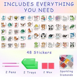 Aestalrcus 48 Pcs Animal Diamond Painting Stickers, Diamond Art Stickers for Kids, 5D Gem Art for Kids Birthday Party Holiday Gifts