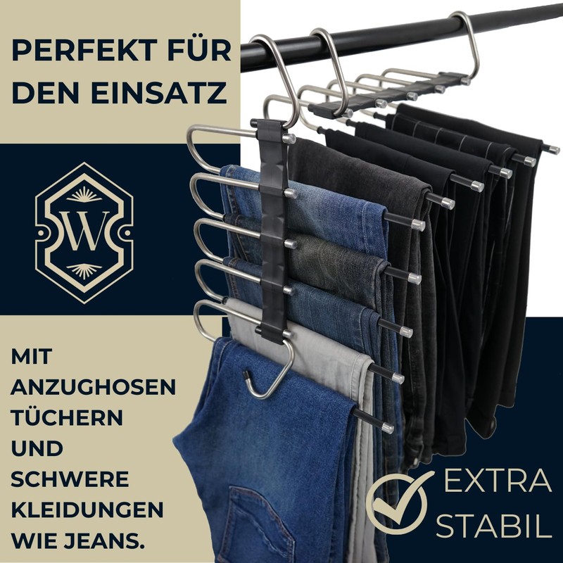 WohnZauber Clothes Hangers Space-Saving 2 x Multiple Trouser Hangers with