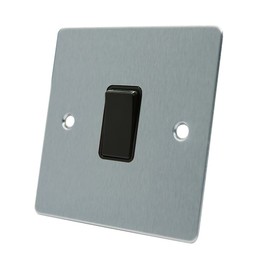 AET FSC1GSWIBL Satin Chrome Flat Black Insert Plastic Rocker Switch-10 Amp Single 1-Gang 2 Way Light Switch, 240 V