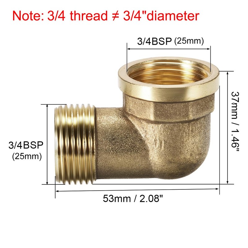 sourcing map Brass Pipe Fitting 90 Degree Elbow 3/4 (BSP)