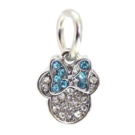 Dangle Crystal Mouse with Blue Bow Charm Bead for Bracelets