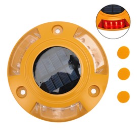 Solar Road Stud Light IP68 Waterproof Automatic Aluminum Alloy LED Dock Lamp for Ground Deck Pathway 1.8W 6V Red Lamp