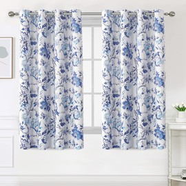 H.VERSAILTEX Blackout Curtains 63 Inch Length 2 Panels Set Floral Print Curtain Drapes for Living Room Thermal Insulated Grommet Window Curtains for Bedroom - Traditional Floral in Blue and White