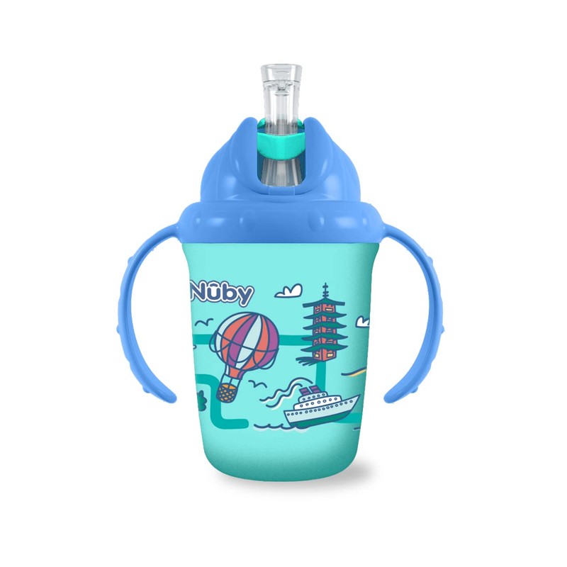 Nuby 2-Handle No-Spill Flip-it Fat Straw Printed Cup - 8oz/