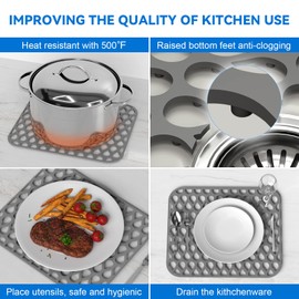 Silicone Sink Mat 2PCS TOOVEM Sink Protectors for Kitchen Sinks, Non-Slip Folding Grid for Bottom of Farmhouse Stainless Steel Porcelain Sink Pad