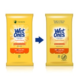 Wet Ones Antibacterial Hand Wipes, Tropical Splash Scent, 20 Count (Pack of 10)
