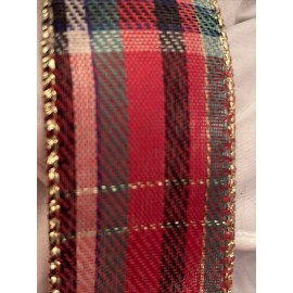 Unbranded CHRISTMAS Plaid Ribbon Wired Edge 1.5”  Woven Gold Edge QUALITY. Tartan Plaid