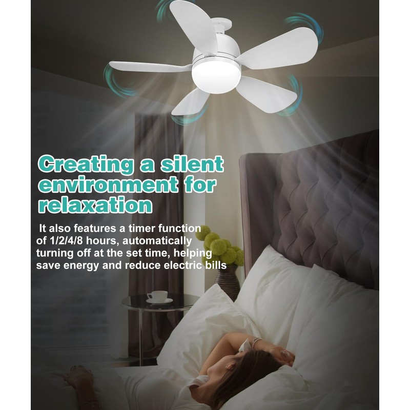 HK Ceiling Fan with Light and Remote,20 Inch, 5 Speeds