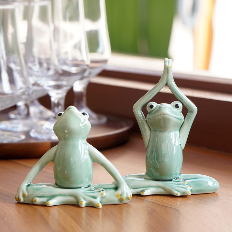 OwMell Ceramic Zen Frog Decor, Ceramic Yoga Pose Meditation Frog