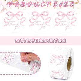 Sanixin 500 Pcs Pink Bow Thank You Stickers 1.5Inch Coquette Bowknot Self-Adhesive Sticker Roll for Wedding Baby Shower Birthday Party Decoration Favors