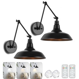 Lzwelcy Black Vintage Battery Powered Wall Sconce Set of 2, Wireless Wall Sconce with Remote Control, Dimmable LED Lighting for Bedroom, Hallway, Indoor Wall Sconce
