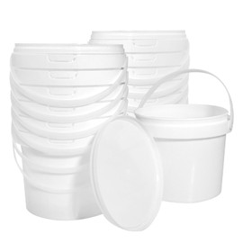 SENONAPO 13 Pack 1.5 Quart White Plastic Bucket with Handle and Lid Food Storage Containers Round Plastic Bucket Multifunctional Pail for Paint Water Crafts Garage Organization Supplies