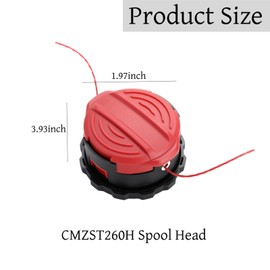 CMZST260H Replacement String Trimmer Spool Head Compatible with Craftsman CMCST920M1, CMCST920, CMCST960, CMCST960E1 Type 1, Quickwind Weedwacker Series Cordless String Trimmer, Pre-Wound 0.080" 20ft