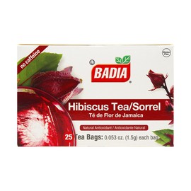 Badia Hibiscus Tea, Flor de Jamaica, 25 Bags – Refreshing Herbal Infusion with Sweet Tart Floral Flavor & Antioxidant Richness