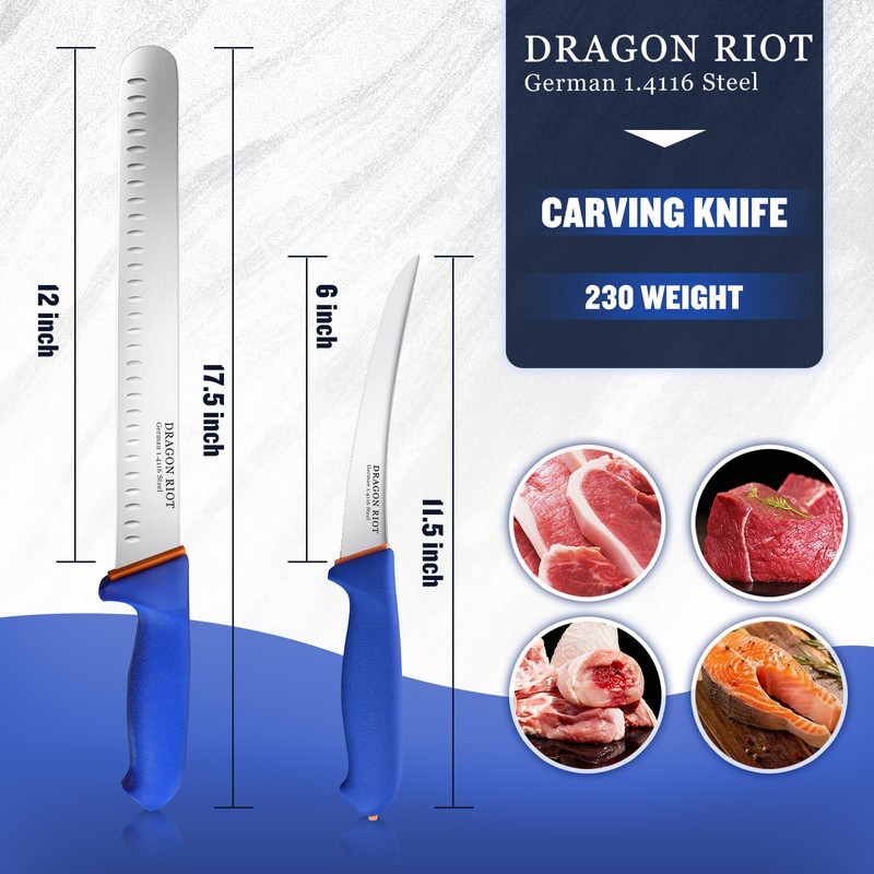 DRAGON RIOT Carving Knife Set for Meat 6 Inch Curved