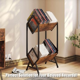 VonDream 2-Tier Vinyl Record Storage, Metal Vinyl Record Holder for 160-200 LP Storage, Vintage Design Record Shelf for Albums Books Magazines Files, Matte Black- Designed for Your Vinyl Only