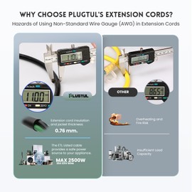 PLUGTUL 20AMP Extension Cord 25FT, NEMA 5-20 Heavy Duty Extension Cord, Lighted End, 12Gauge, SJTW, 20AMP 125V 2500W, Black