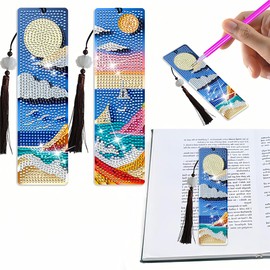 NIHO-JIUMA Diamond Painting Bookmark Seascape, 2 PCS DIY Crystal Diamond Art & Tassel Bookmark Kits