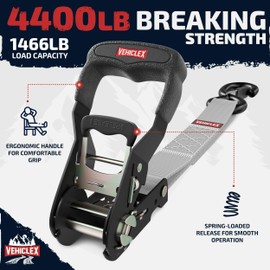 Vehiclex Motorcycle Ratchet Tie Down Straps with Soft Loops - 4PK Heavy Duty 1.5" x 8ft Kit, 4,400 lb Breaking Strength for Powersports, Silver