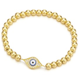 Gold Beads Bracelet for Women Men with Cubic Zirconia Protection Evil Eye(CA)