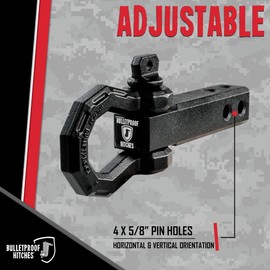 BulletProof Hitches - 2.0" Shackle Hitch Receiver with 22,000 lb. Rating and D-Ring/Clevis - Tow Hitch Shackle for 2" Receivers - Heavy Duty, Solid Steel, Black Powder Coat