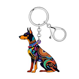 LONYOO Acrylic Doberman Gifts Boho Doberman Dog Keychain Accessories Bohemian Dog Lover Gifts for Women Girls Kids Bag Charms (Colorful)