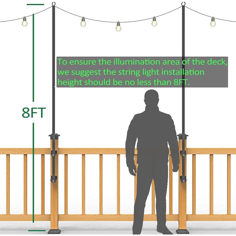 Antsky 4Pack String Light Poles - Stainless Steel 6.5FT Deck