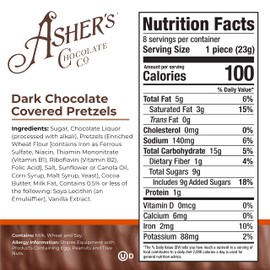 Asher's Chocolates, Chocolate Covered Pretzels, Gourmet Sweet and Salty Candy, Small Batches of Kosher Chocolate, Family Owned Since 1892, (6.5oz, Dark Chocolate)