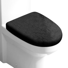 Soft Velvet Toilet Seat Cover, Machine Washable Toilet Seat Covers with Elastic Edges, Fits Most Round,Elongated Toilet Lids, Plush Comfort (Black)