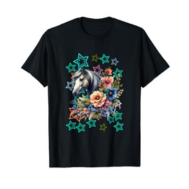 Retro Horse 60s 80s Girls Flowers Pony Teen Child T-Shirt