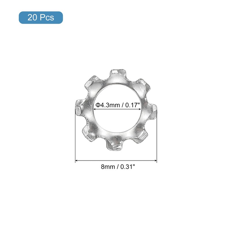 sourcing map M4 20Pcs External Tooth Lock Washers, 410 Stainless
