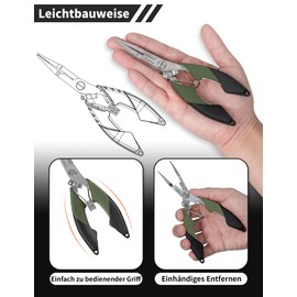 pullther Fishing Pliers, Fishing Equipment, Fishing Accessories, Multifunctional Fishing Pliers, Non-Slip, Hook Remover, PE Line Cutting, Lightweight, with Shock Rope, Green