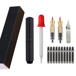 SIPLIV Majohn Wancai Mini Fountain Pen Pocket-Size Travel Pen Iridium Fine Nib Fountain Pen with 3 Pen Nibs, Short Size Eyedropper and 20 Black Ink Cartridges - Black