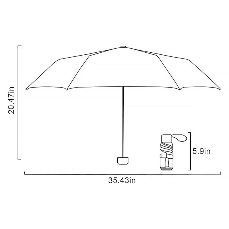 Compact Black Rubber Manual Folding Umbrella - 5-Fold Portable Sun