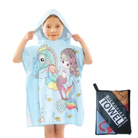 Hippocampus Hooded Poncho Towel for Kids,60x90cm Sand Free Quick Dry Thin Microfibre Beach Towel With Bag,Swimming Towel Warm Wrap Changing Robe Bath Towel,Childs Travel Towel for Girls Boys Age 2-6