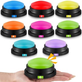 Xuhal 8 Pcs Game Show Buzzers Recordable Answer Buzzers Button Colored Classroom Buzzers with Number 30 Second Voice Recordable Button for Family Office Home Trivia Nights, 8 Colors (Light Style)