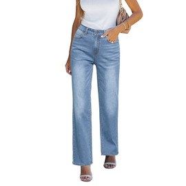 luvamia High Waisted Jeans for Women Trendy Straight Leg Denim Pants Stretchy Offshore Blue Womens Stretch Jeans Womens Baggy Jeans Light Blue Jeans Women Size Large Fits Size 12 Size 14