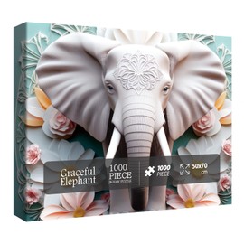 Elephant Flower Puzzle for Adults 1000 Pieces, Animal Mandala Jigsaw Puzzle, Art Floral Puzzle