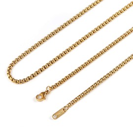 HZMAN 3mm Rolo Chain for Men Women Gold Stainless Steel Men's Chain Necklace Round Box Link Chain Necklace 16-30 Inch (30in)